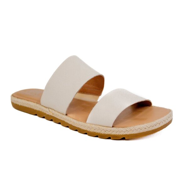 Sorel Leather Sandals Ella II Double Strap Slip On Neutral Slide Women's Size 9 - Picture 1 of 10